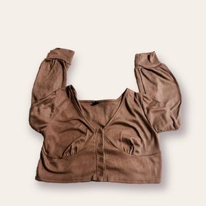 🔮 2/$12 Mocha Brown Plus Sized Women’s Bishop Waffle Knit Top